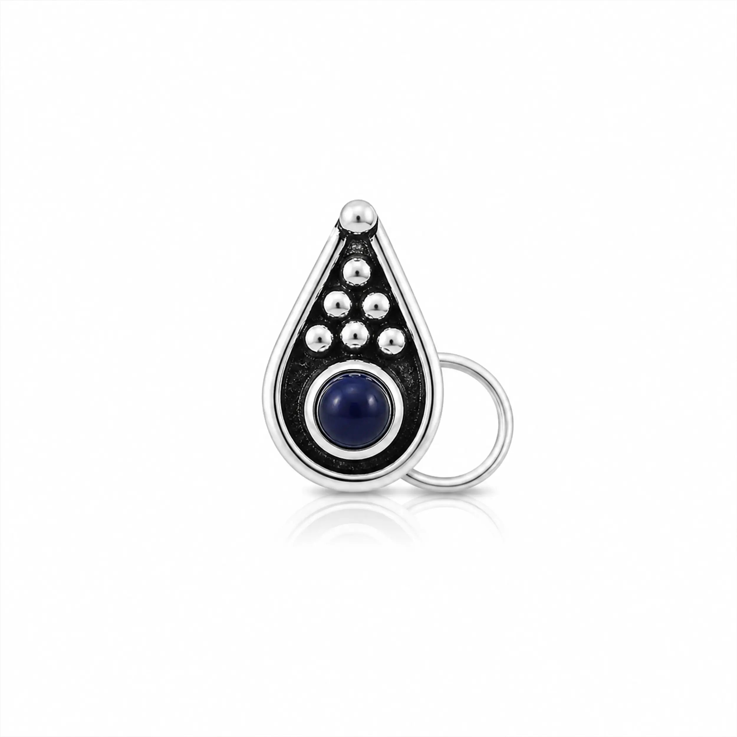 Oxidised Silver Teardrop Stone Nose Pin- Made With Pure 925 Silver