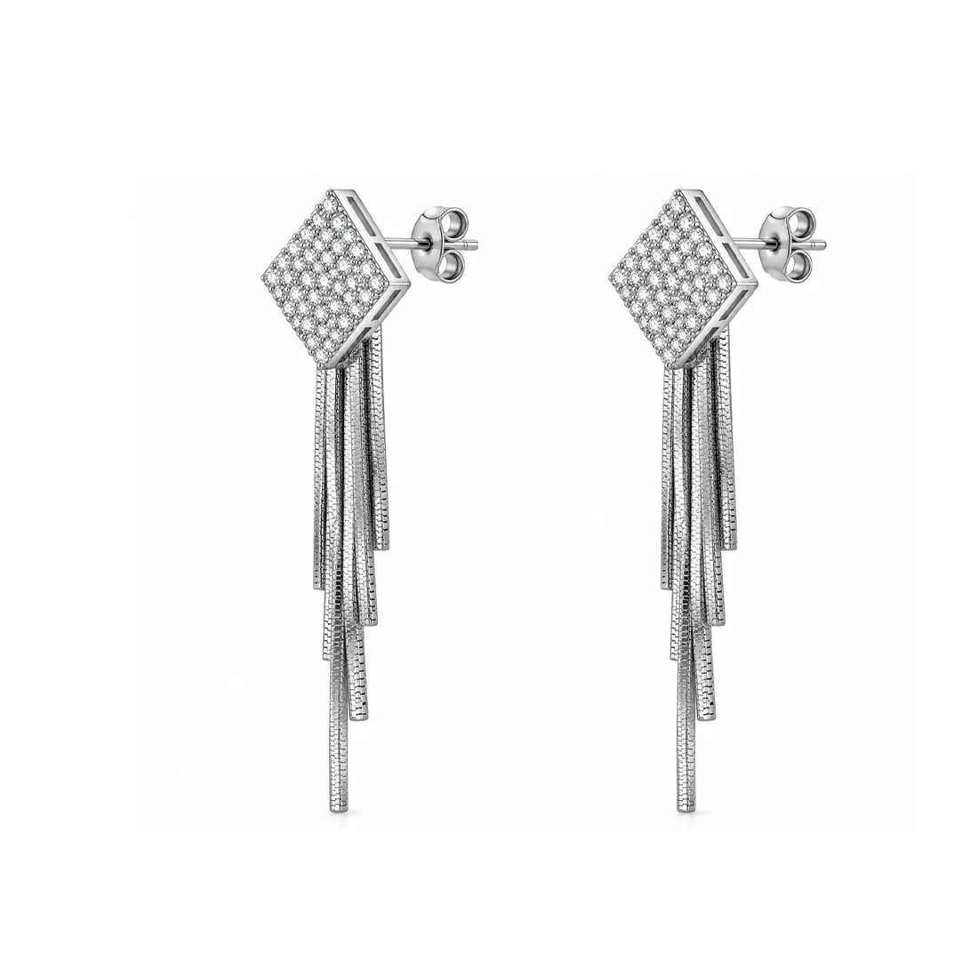Elegant Geometric Crystal Cascade Silver Earrings - Made With Pure 925 Silver