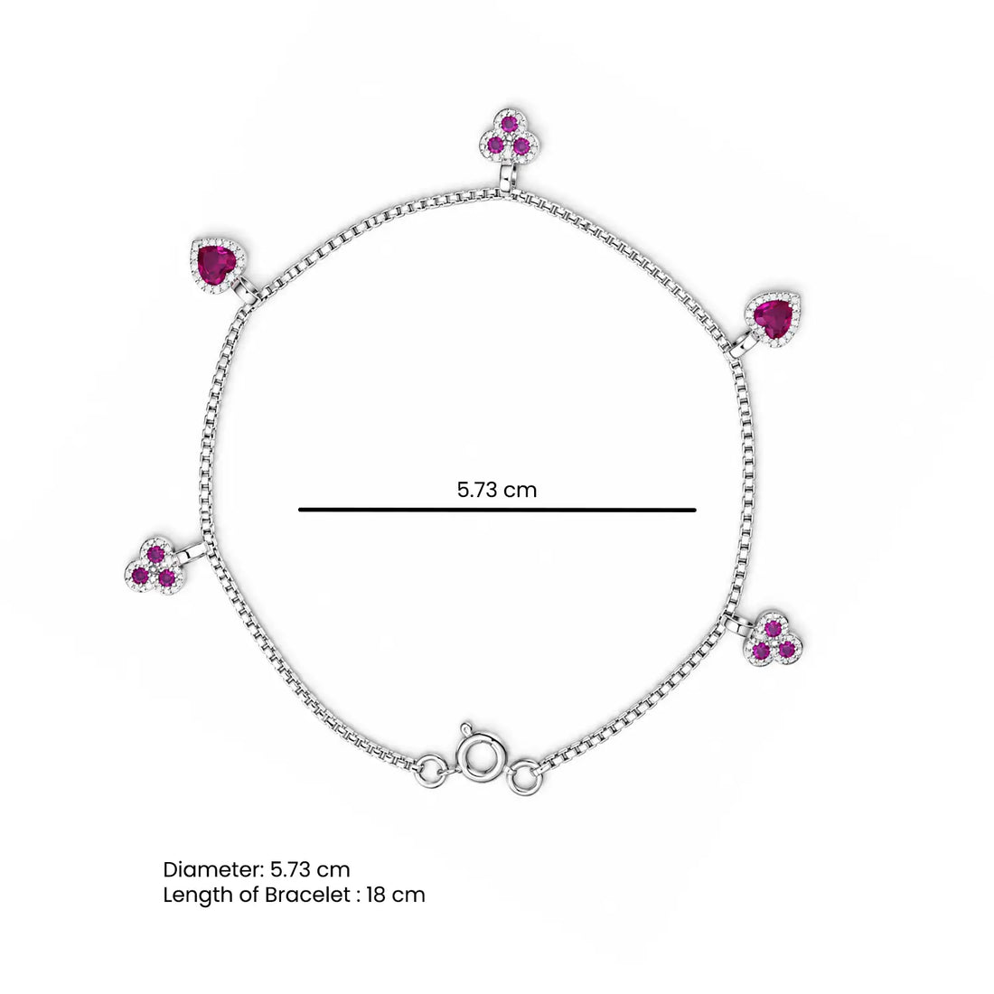Ruby Charm Bracelet – Elegant Heart & Floral Design - Made With Pure 925 Silver