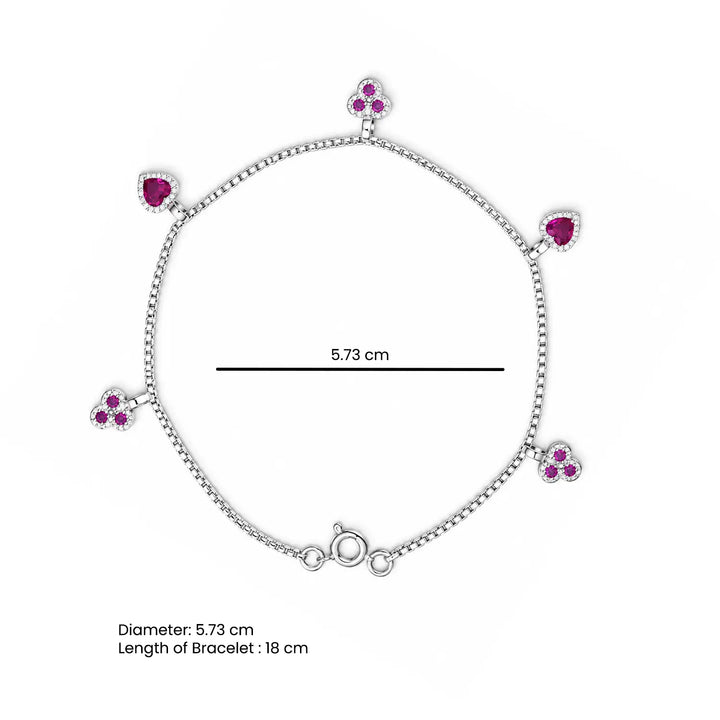 Ruby Charm Bracelet – Elegant Heart & Floral Design - Made With Pure 925 Silver