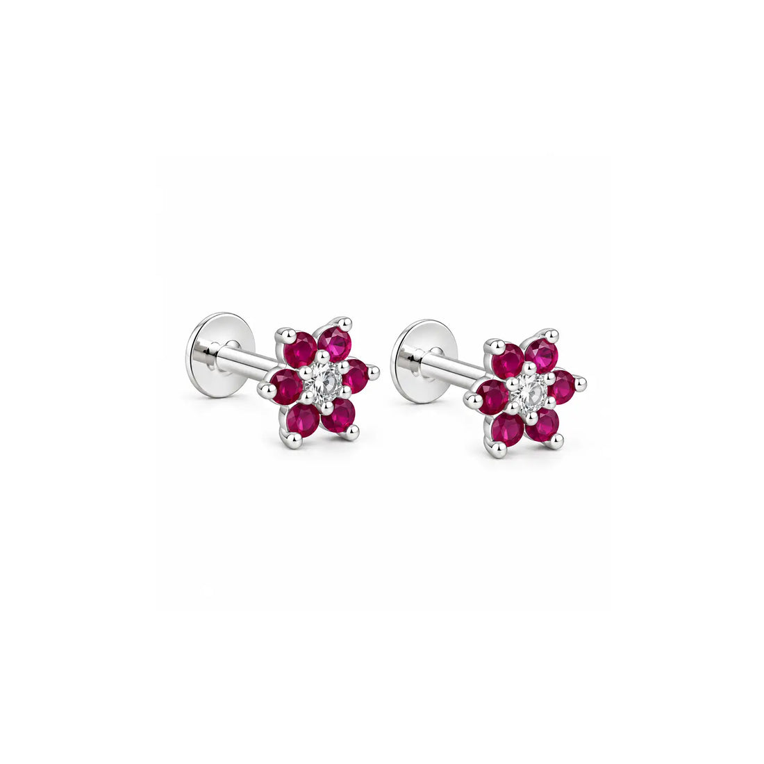 Black Floral Gemstone Silver Stud Earrings - Made With Pure 925 Silver