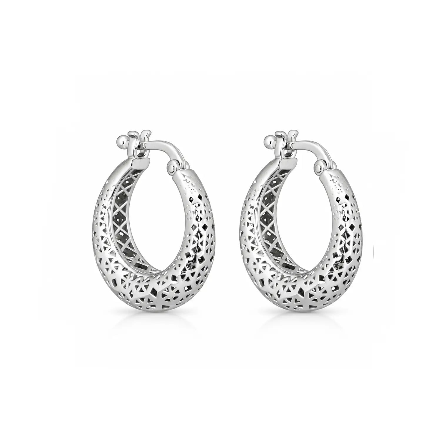 Elegant Textured Hoop 925 Silver Earrings - Made With Pure 925 Silver
