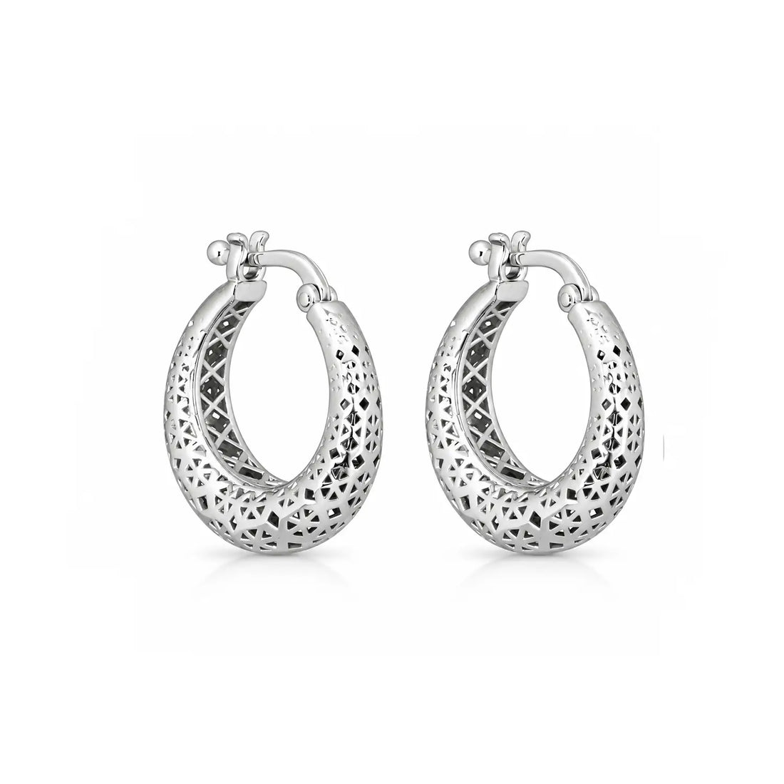 Elegant Textured Hoop 925 Silver Earrings - Made With Pure 925 Silver