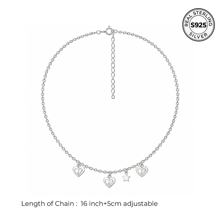 Elegant Heart & Star Charm Silver Chain for Women - Made With Pure 925 Silver