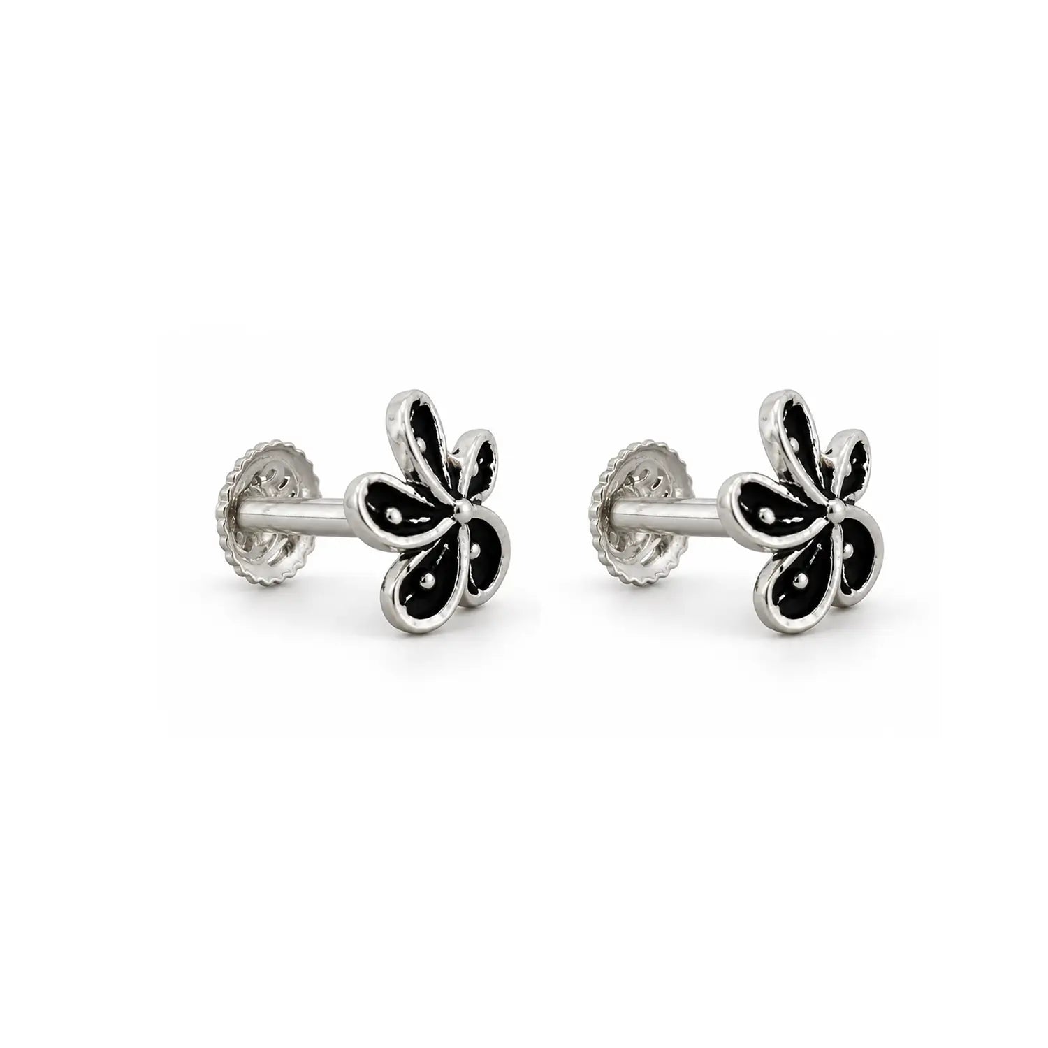 Midnight Blossom Oxidised Silver Stud Earrings - Made With Pure 925 Silver
