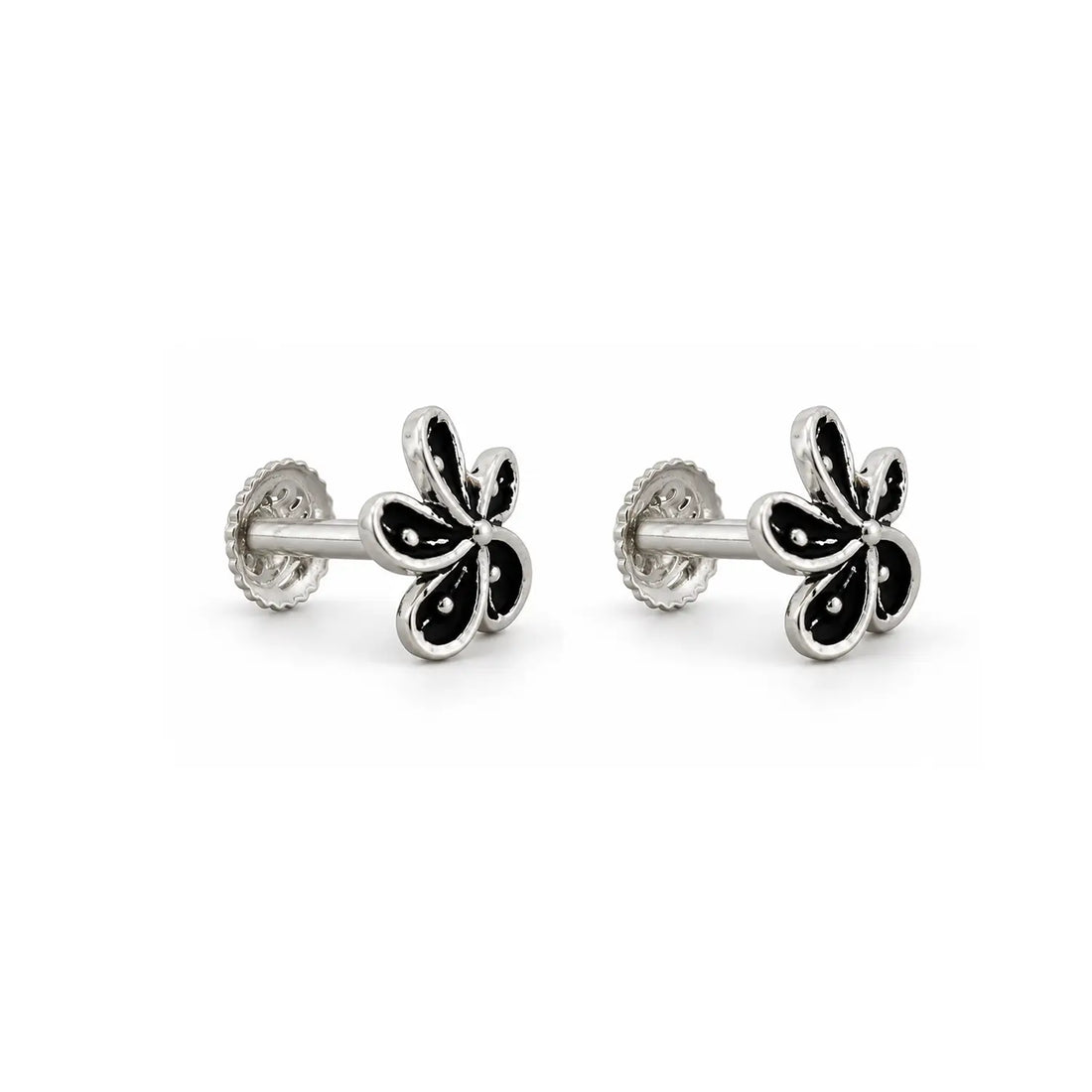 Midnight Blossom Oxidised Silver Stud Earrings - Made With Pure 925 Silver