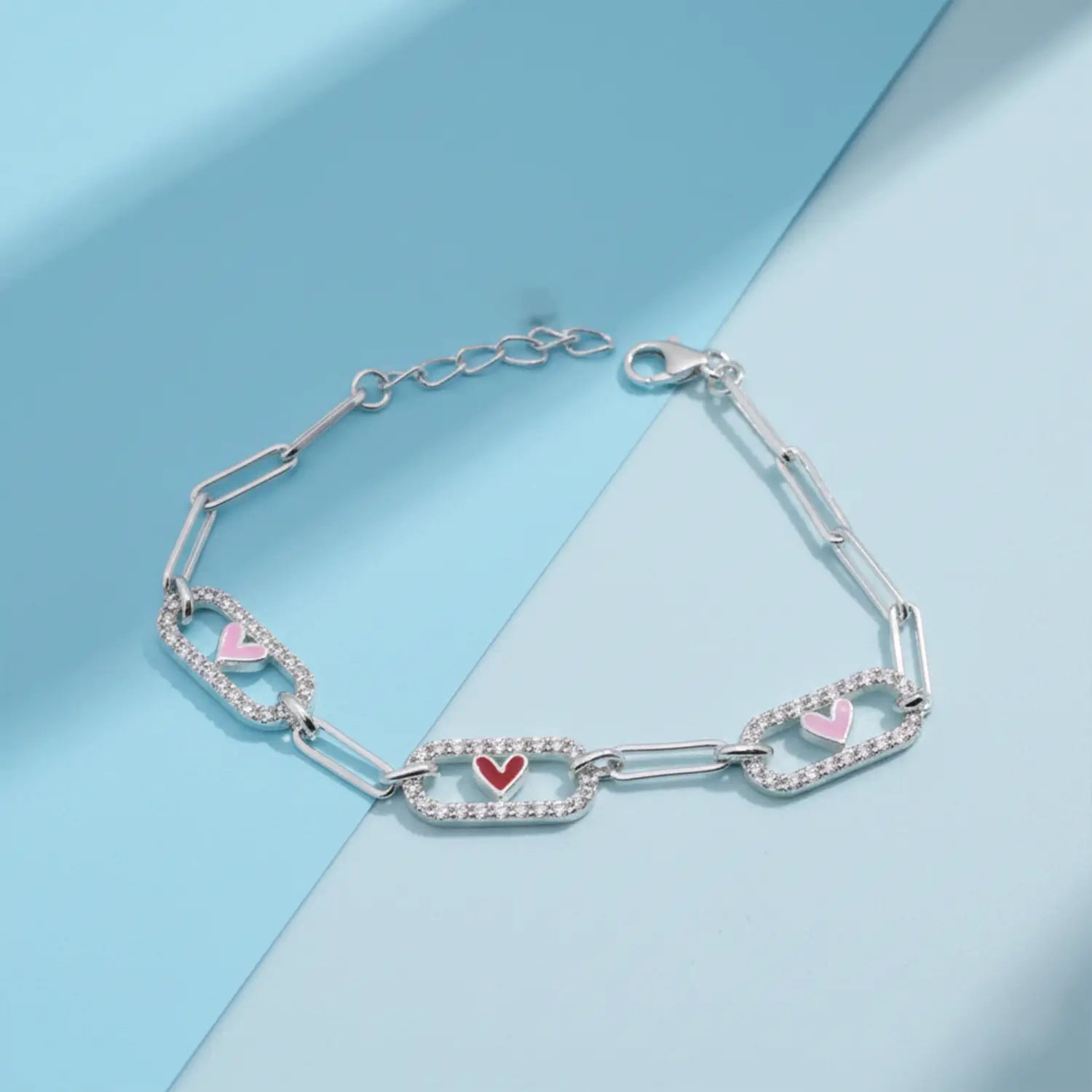 Heart Link Charm Pure Silver Bracelet - Made With Pure 925 Silver