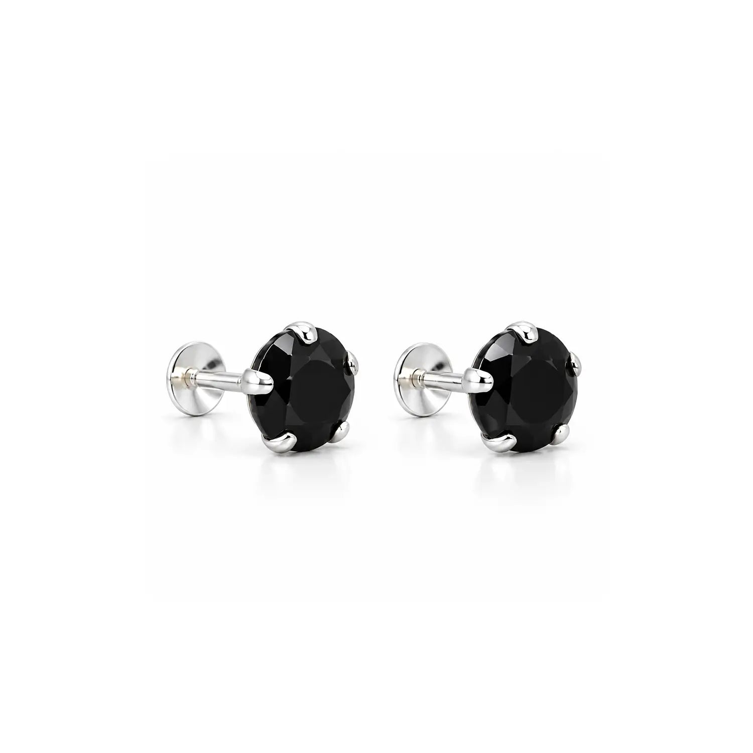 Black Onyx Round Silver Stud Earrings - Made With Pure 925 Silver