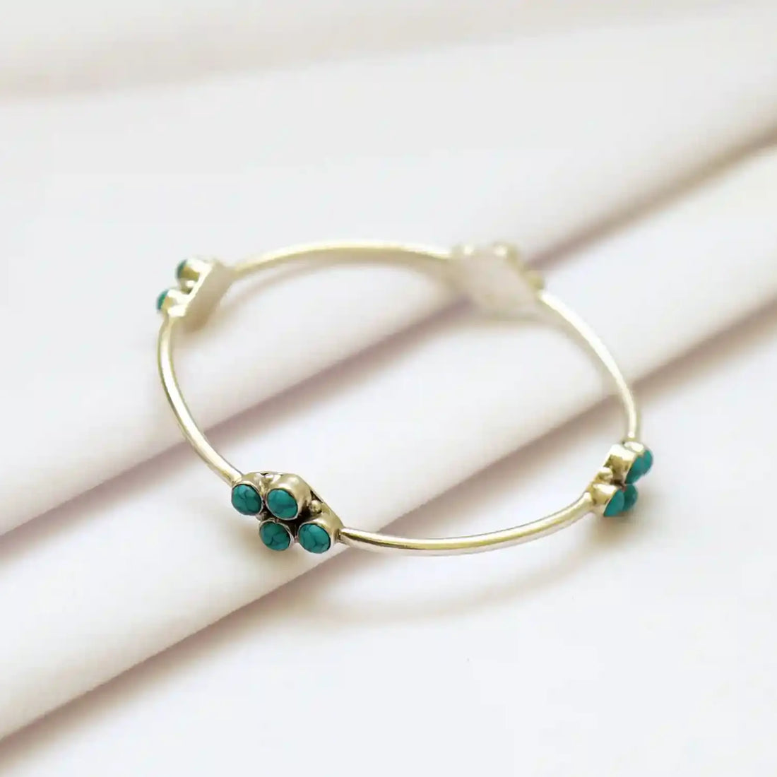 Turquoise Blossom Sterling Silver Bracelet - Made With Pure 925 Silver