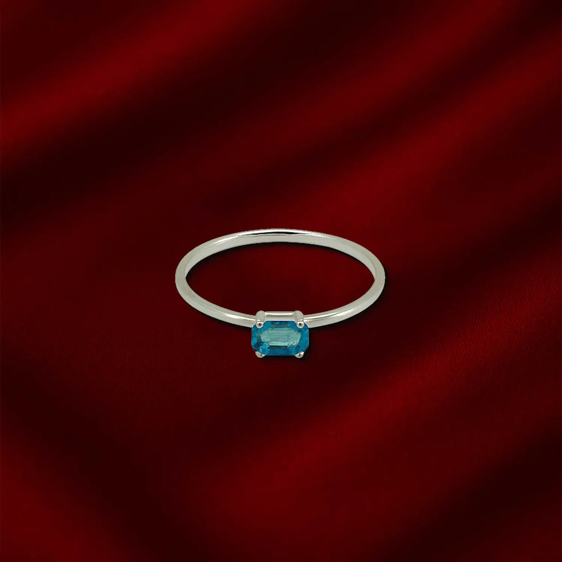 Blue Emerald-Cut Solitaire Silver Ring - Made With Pure 925 Silver