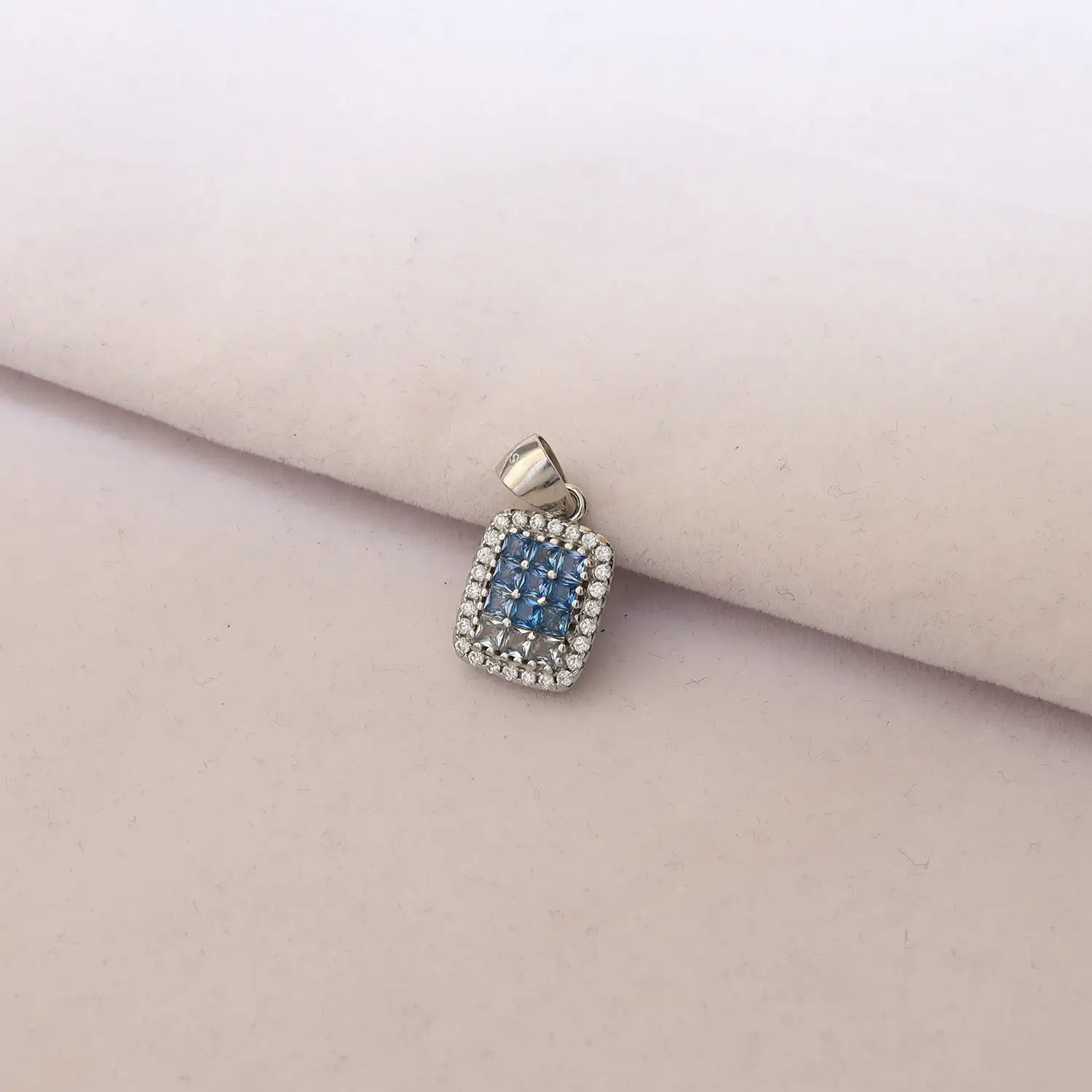 Elegant Pure Silver Blue CZ Square Pendant Set - Made With Pure 925 Silver
