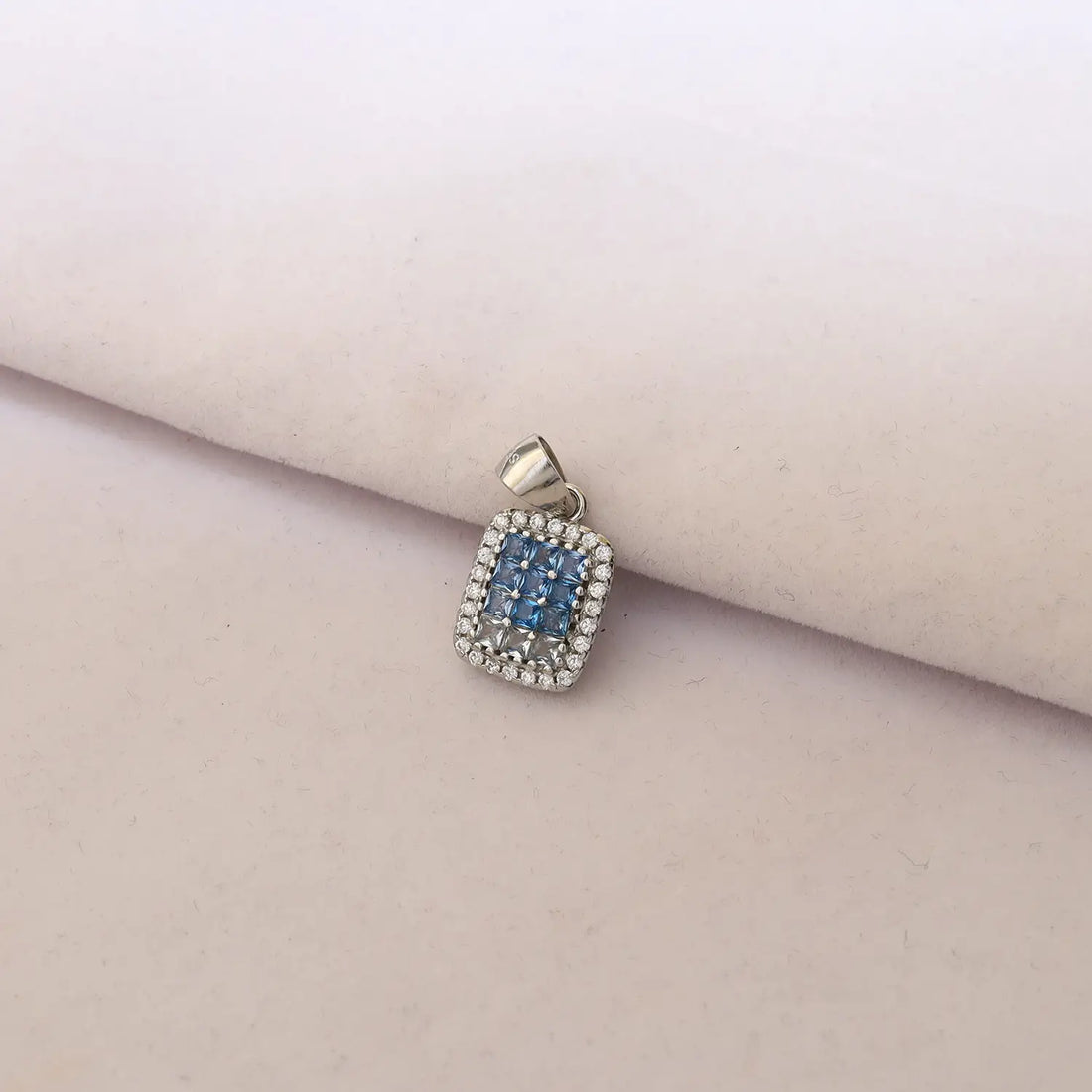 Elegant Pure Silver Blue CZ Square Pendant Set - Made With Pure 925 Silver