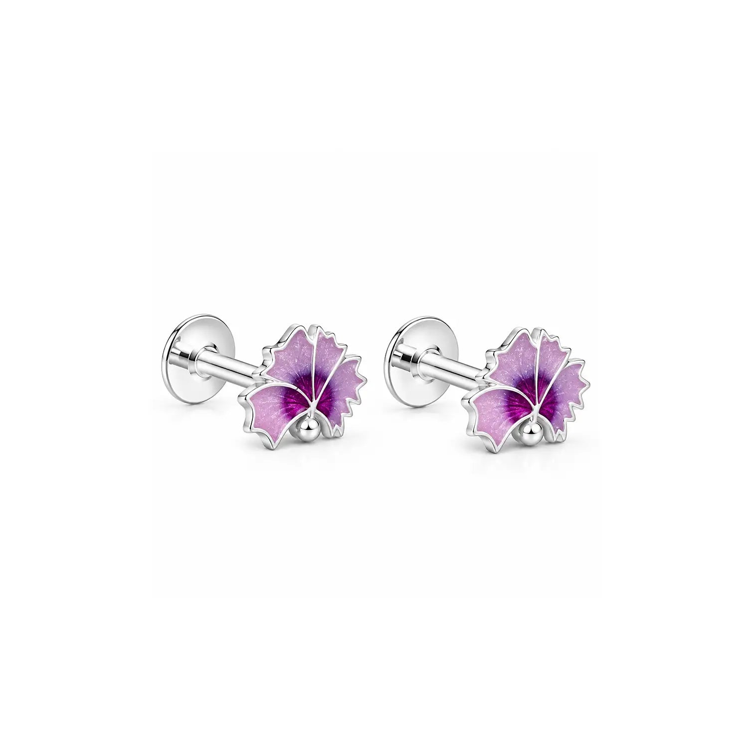 Blue Enamel Floral Silver Stud Earrings - Made With Pure 925 Silver