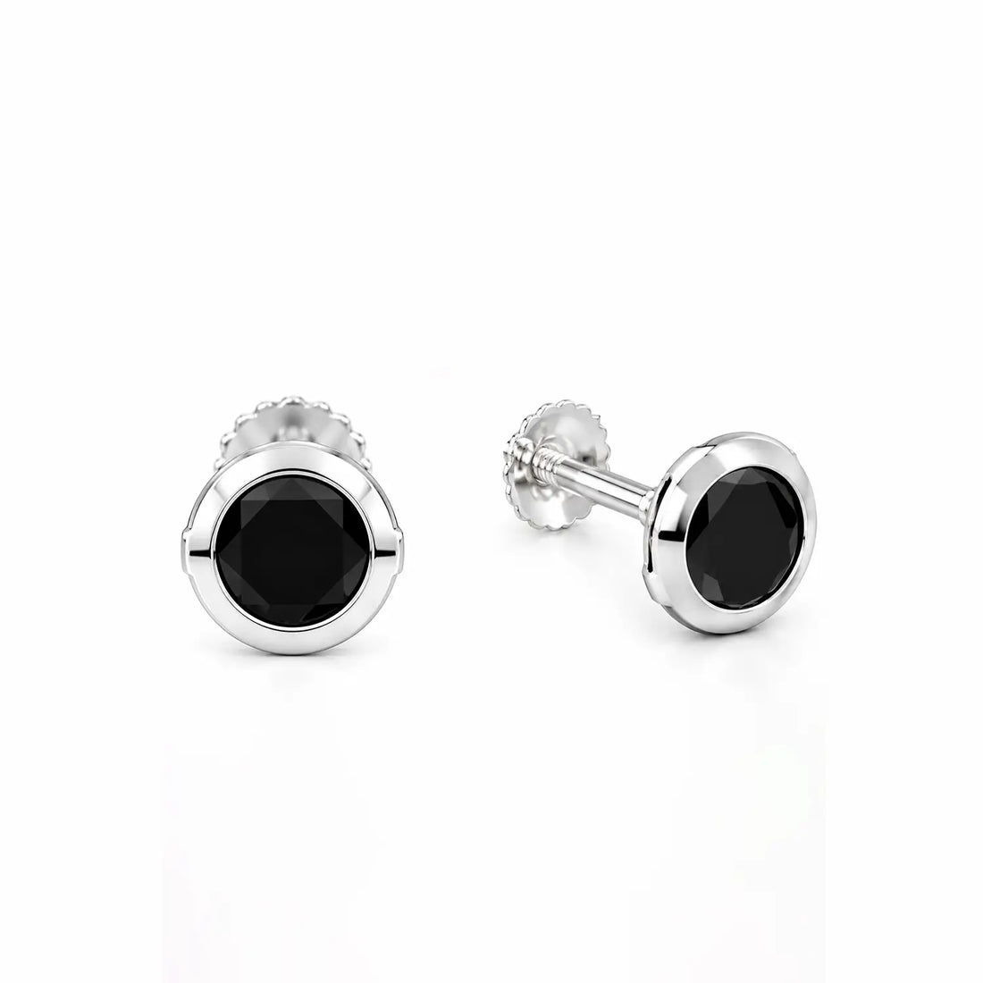 Classic Black Stone Silver Stud Earrings for Men - Made With Pure 925 Silver