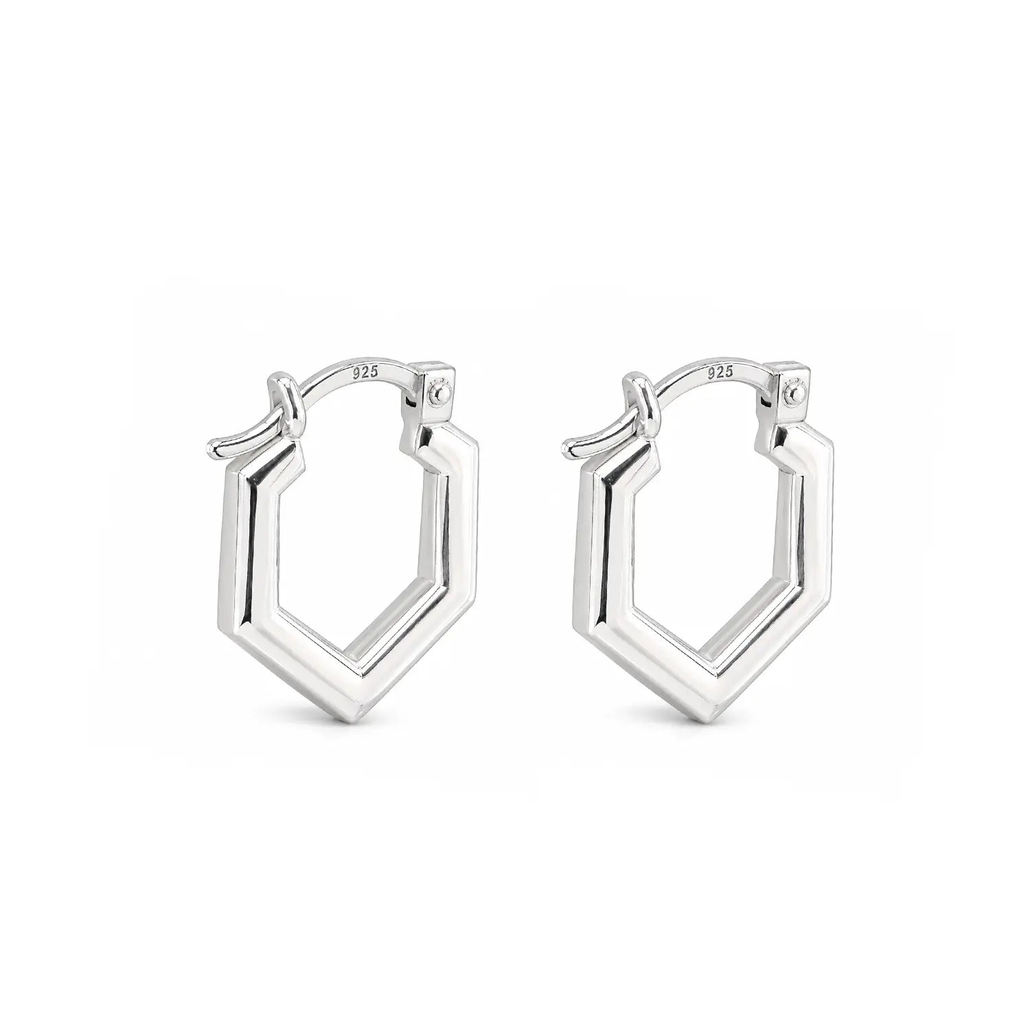 Geometric Hexagon 925 Silver Hoop Earrings - Made With Pure 925 Silver