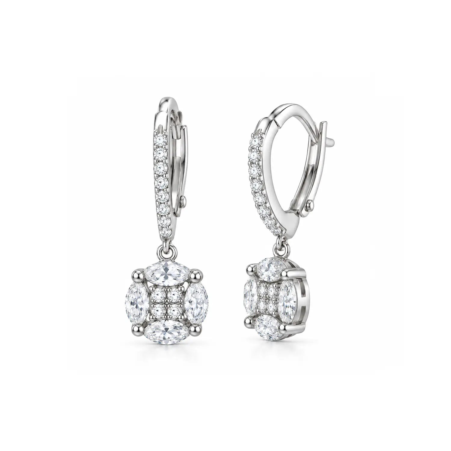 Elegant Radiant Crystal Drop Silver Earrings - Made With Pure 925 Silver