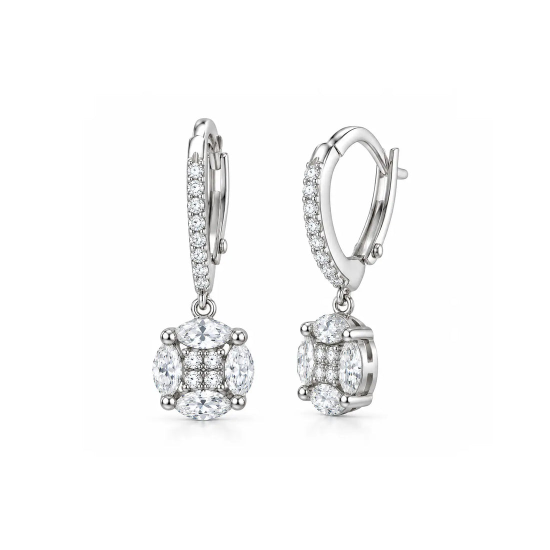 Elegant Radiant Crystal Drop Silver Earrings - Made With Pure 925 Silver