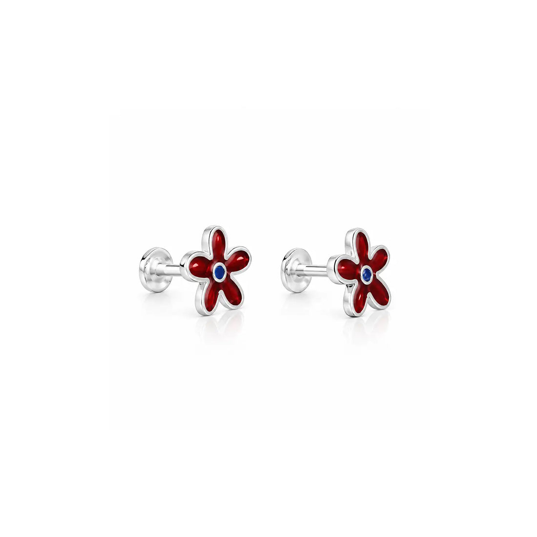 Purple Floral Enamel Silver Stud Earrings - Made With Pure 925 Silver