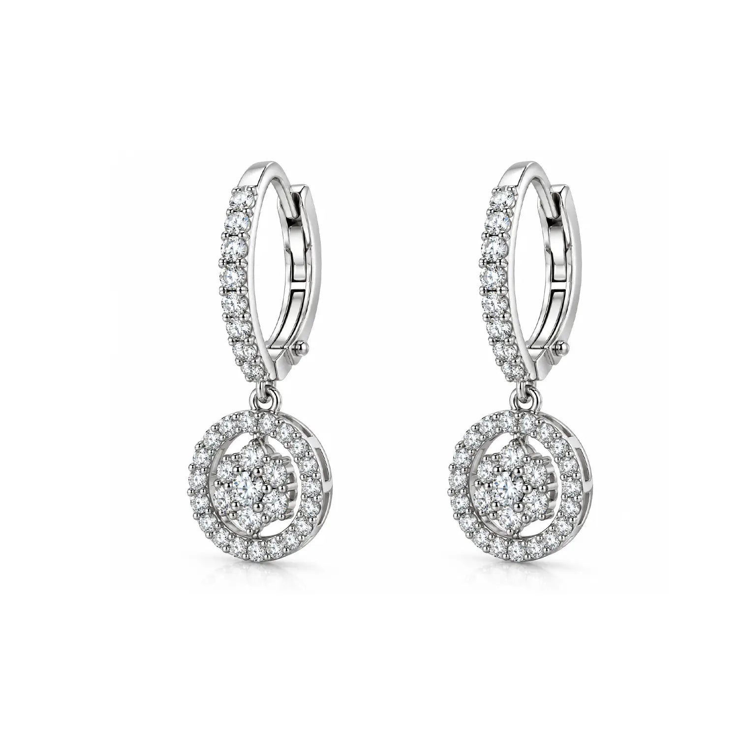 Elegant Floral Halo Drop Silver Earrings - Made With Pure 925 Silver
