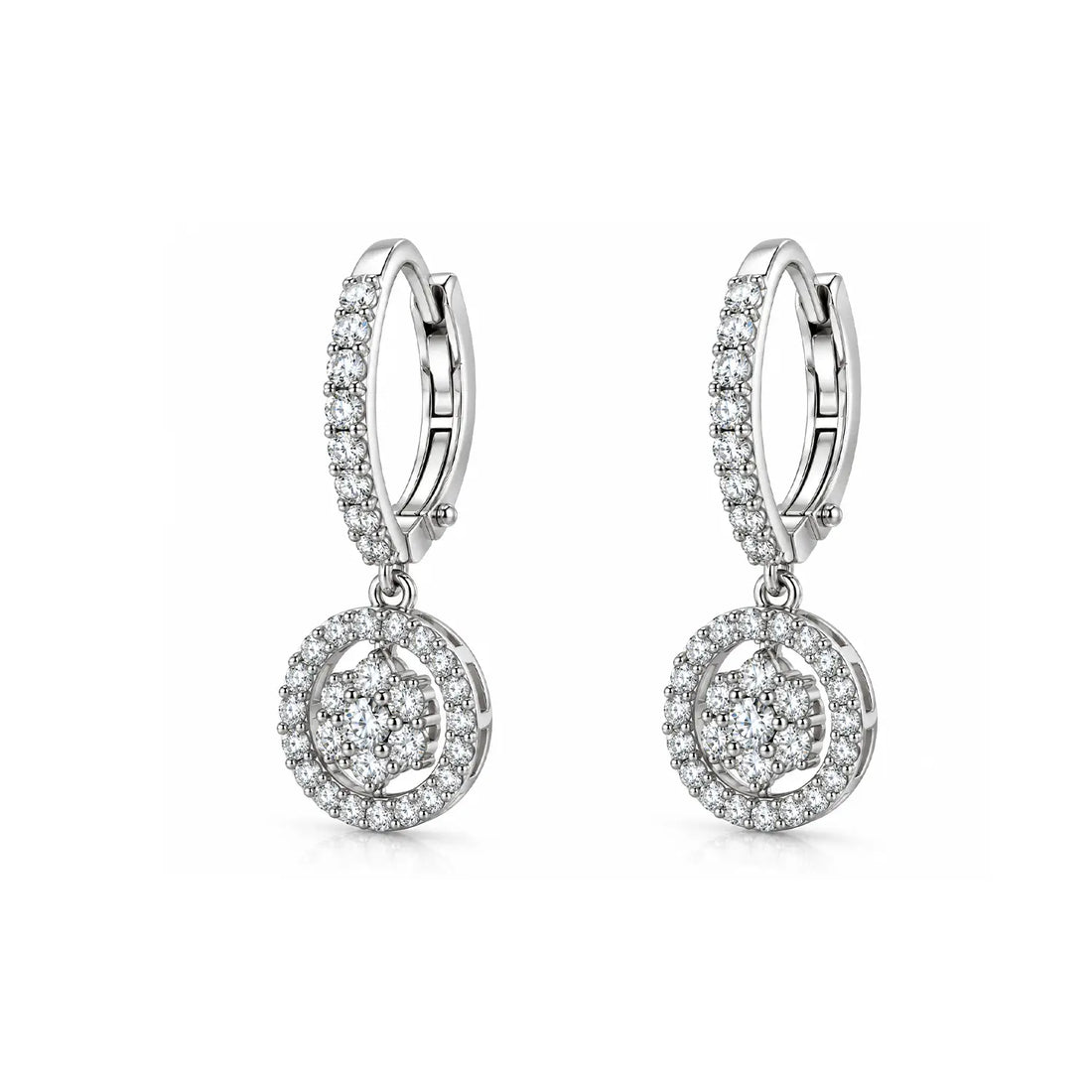 Elegant Floral Halo Drop Silver Earrings - Made With Pure 925 Silver