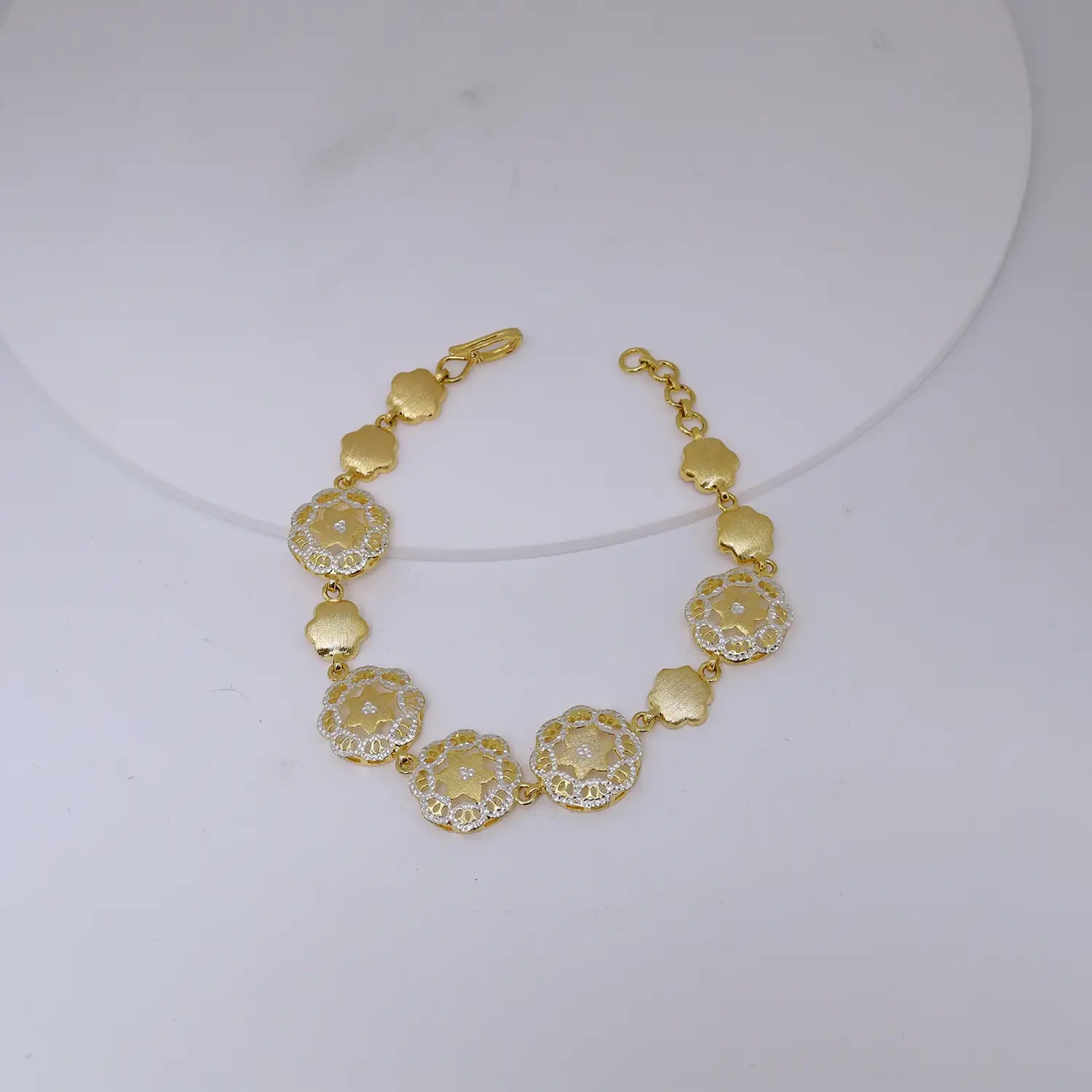 Gold Polish Silver Floral Charm Designer Bracelet - Made With Pure 925 Silver