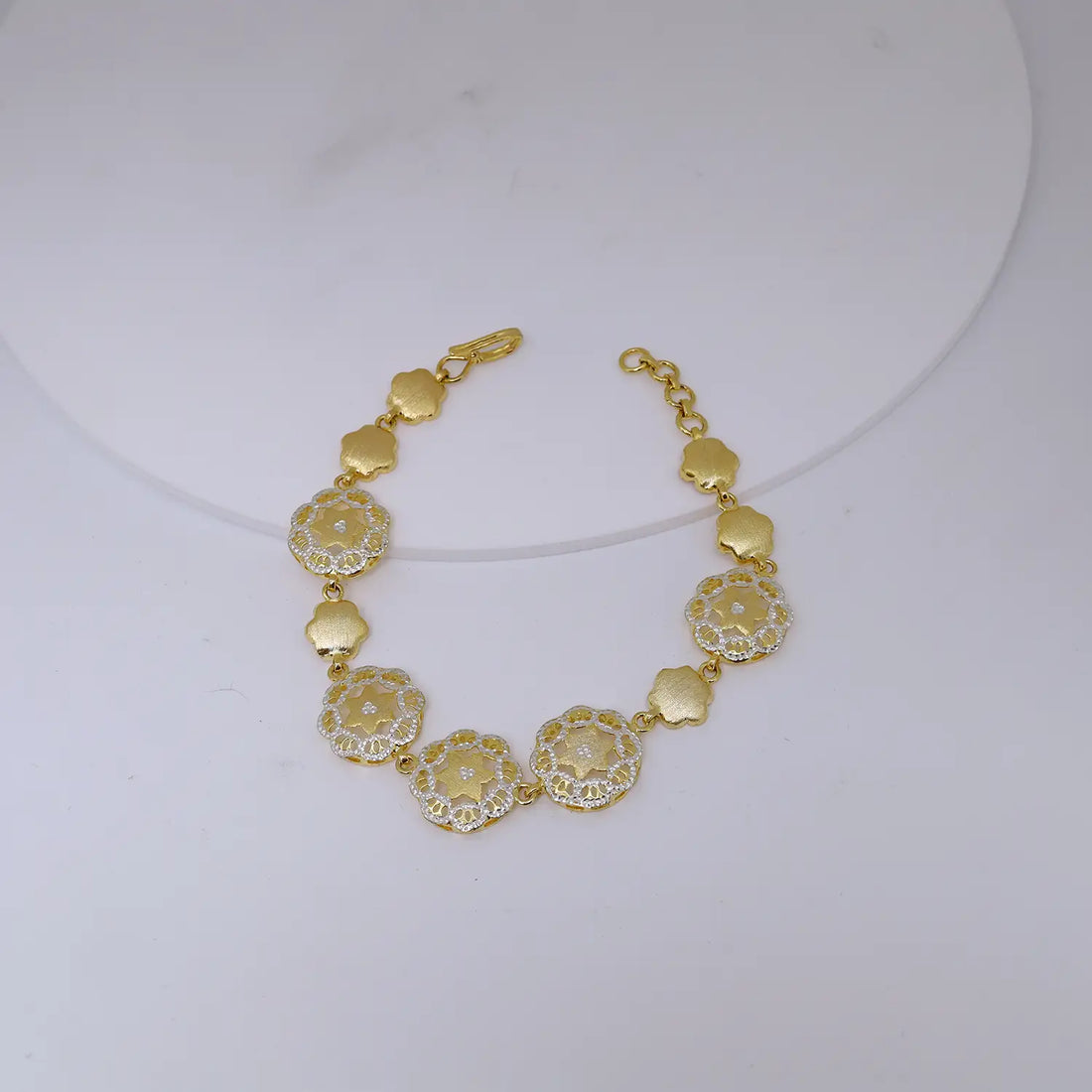 Gold Polish Silver Floral Charm Designer Bracelet - Made With Pure 925 Silver