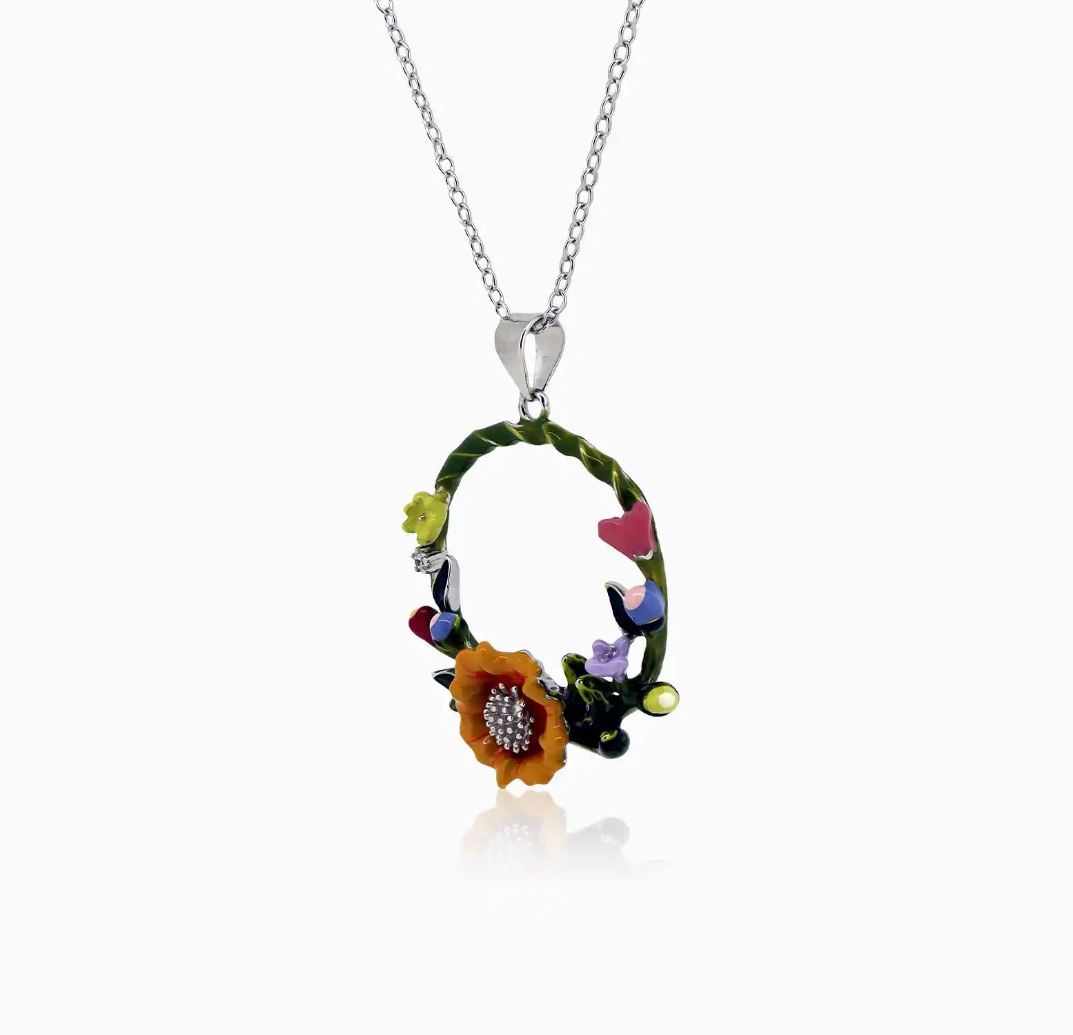 Floral Wreath Silver Necklace- Made With Pure 925 Silver