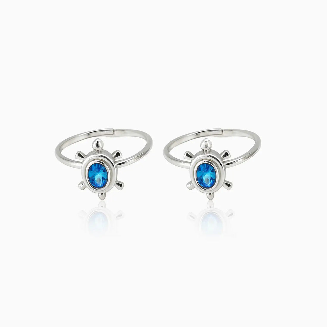 Pure Silver Turtle Toe Rings with Blue Stone- Made With Pure 925 Silver