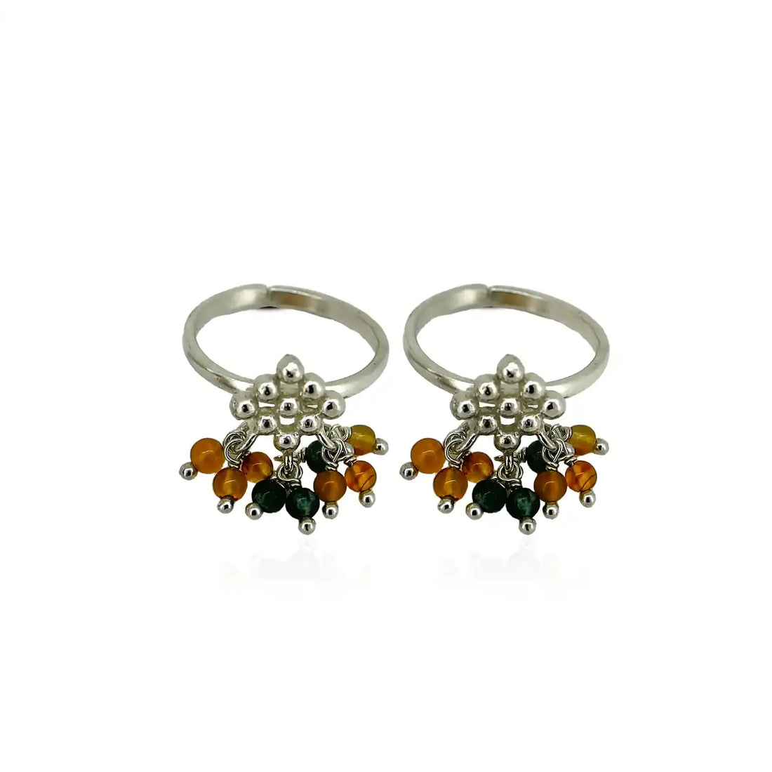 Pure Silver Toe Rings with Colorful Beads- Made With Pure 925 Silver