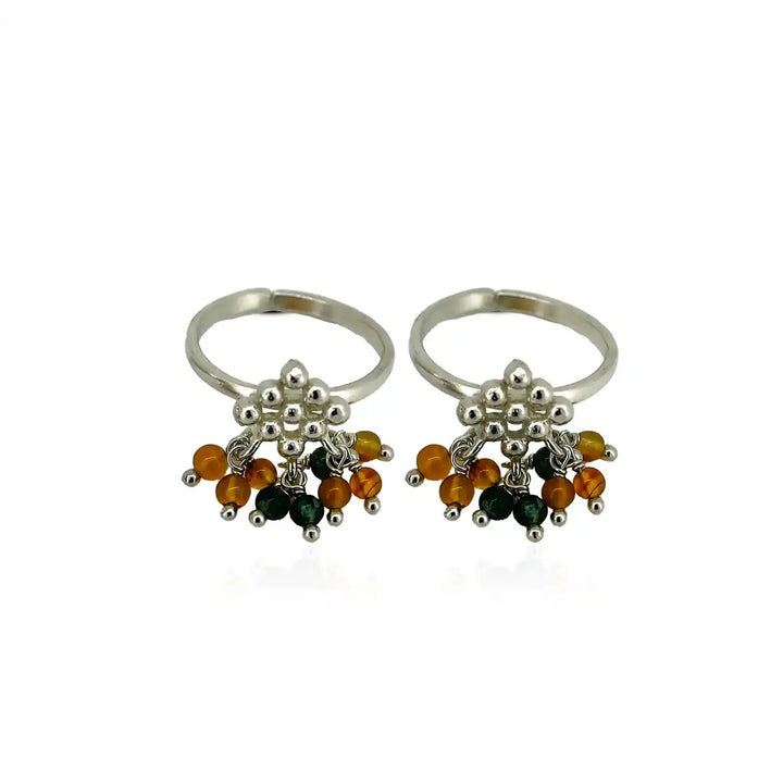 Pure Silver Toe Rings with Colorful Beads- Made With Pure 925 Silver