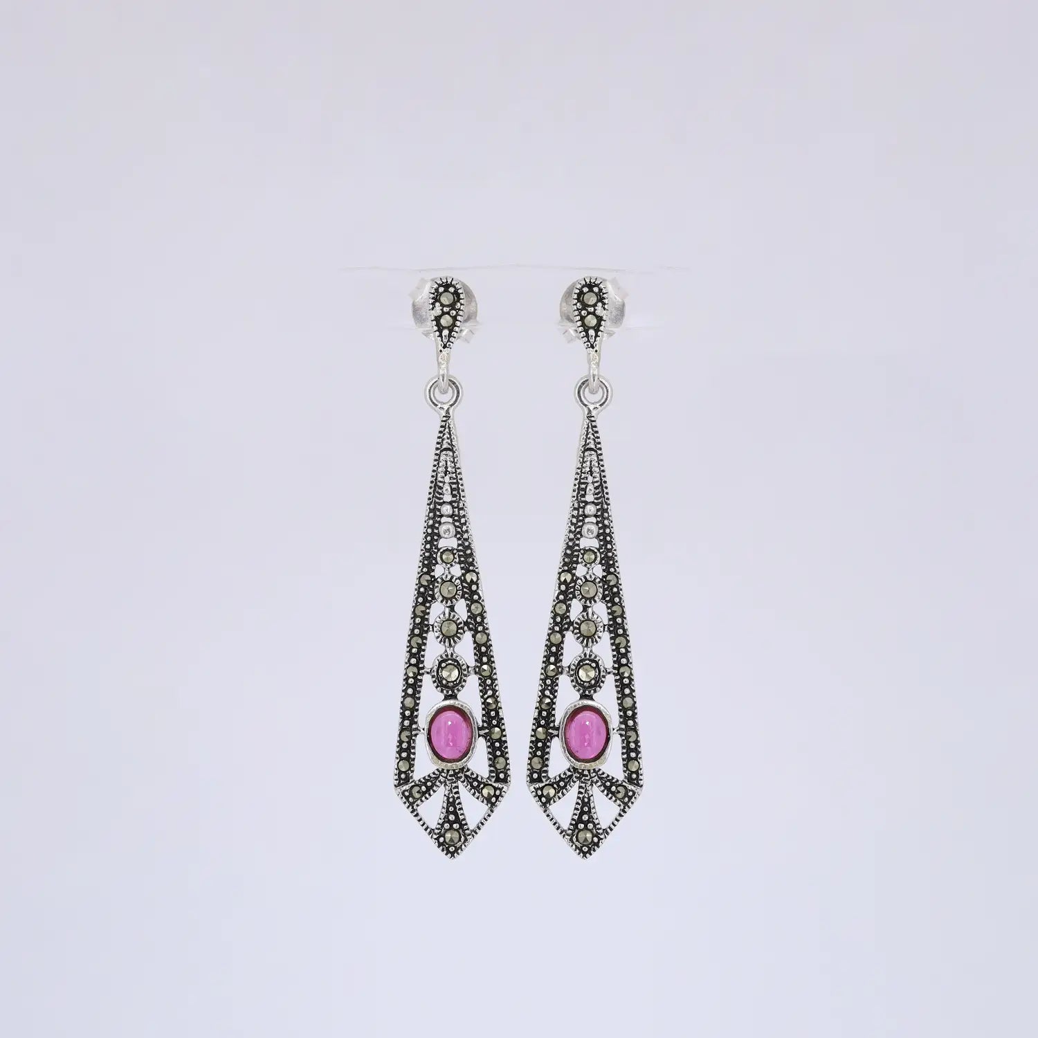 Ruby Glow Oxidized Silver Long Drop Earrings- Made With Pure 925 Silver