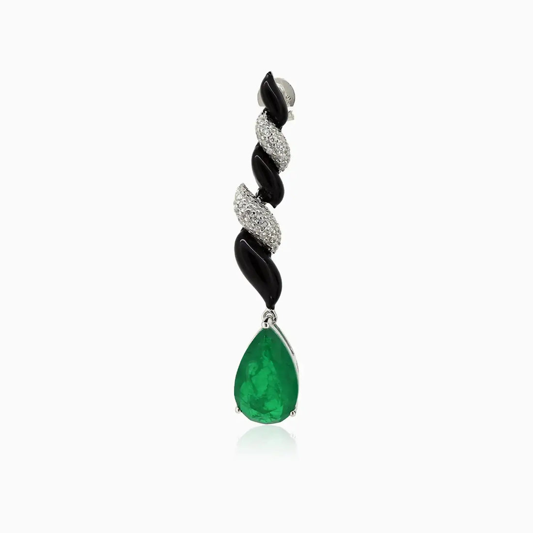 Emerald Green & Black Enamel Silver Drop Earrings- Made With Pure 925 Silver
