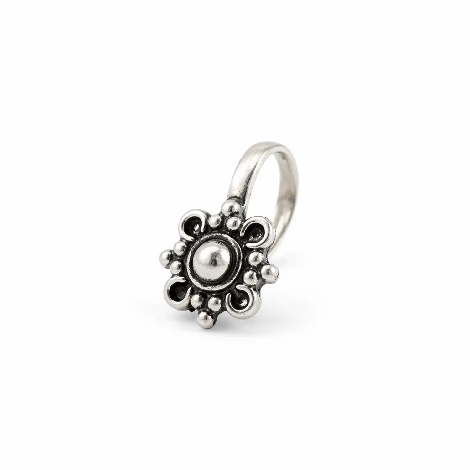 Vintage Floral Oxidised Silver Nose Pin- Made With Pure 925 Silver
