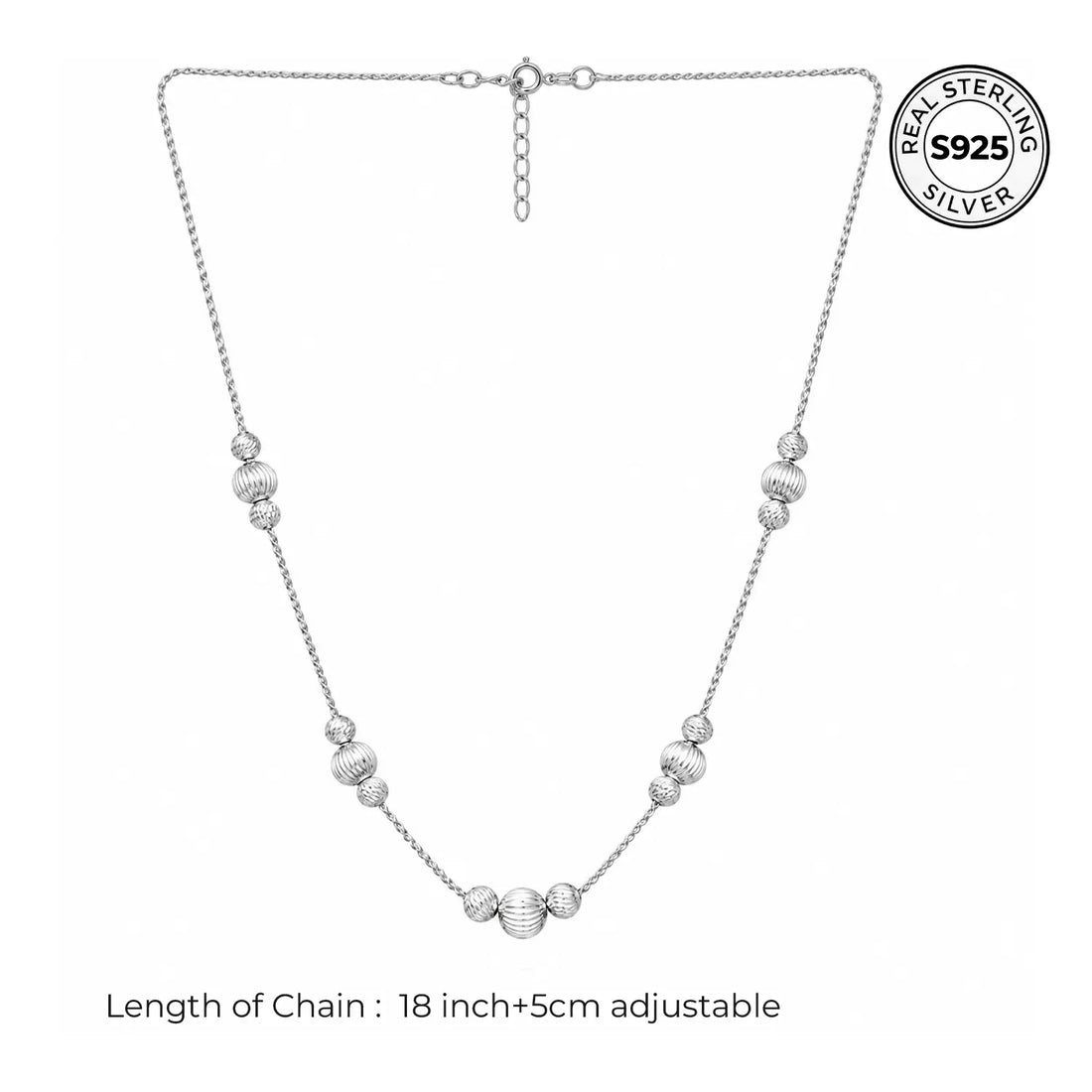 Elegant Textured Bead Silver Chain - Made With Pure 925 Silver