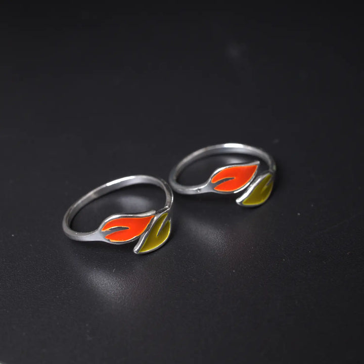 Trendy Dual Leaf Enamel Pure Silver Toe Rings- Made With Pure 925 Silver