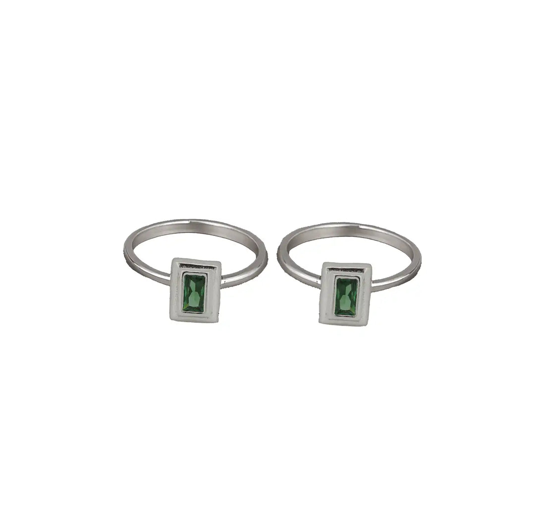 Elegant Pure Silver Stone Toe Rings (Pair)- Made With Pure 925 Silver