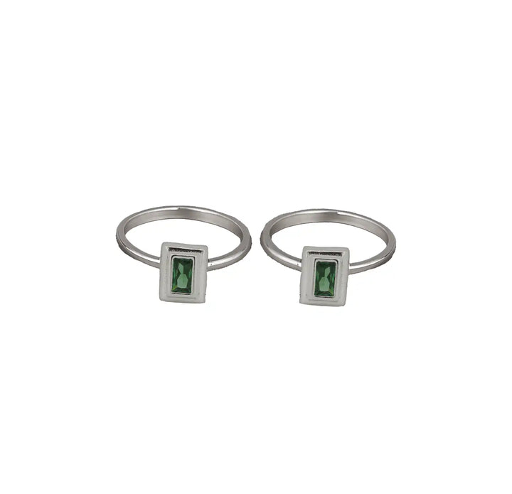 Elegant Pure Silver Stone Toe Rings (Pair)- Made With Pure 925 Silver