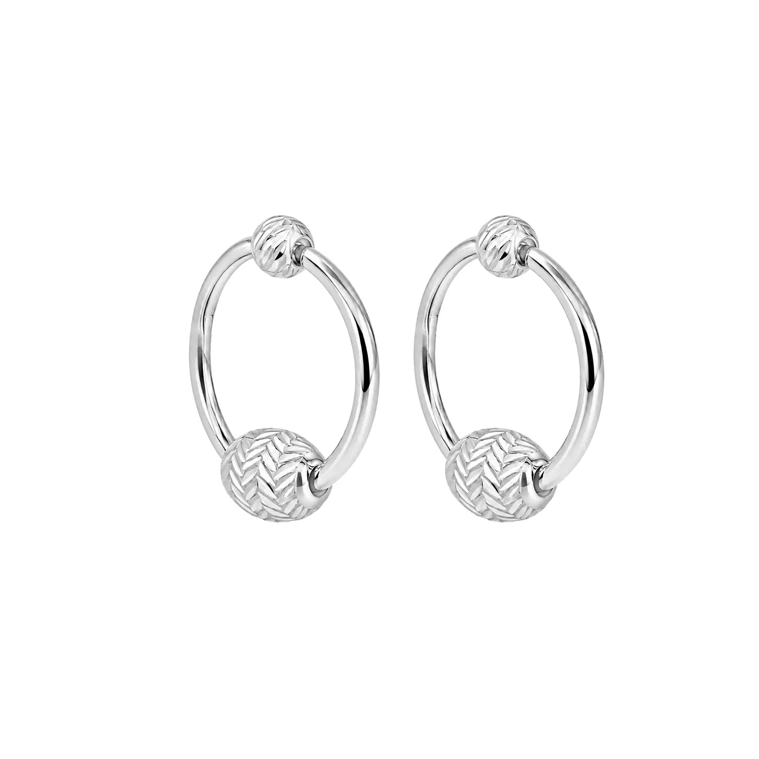 Textured Double-Bead Oval Hoop 925 Silver Earrings - Made With Pure 925 Silver