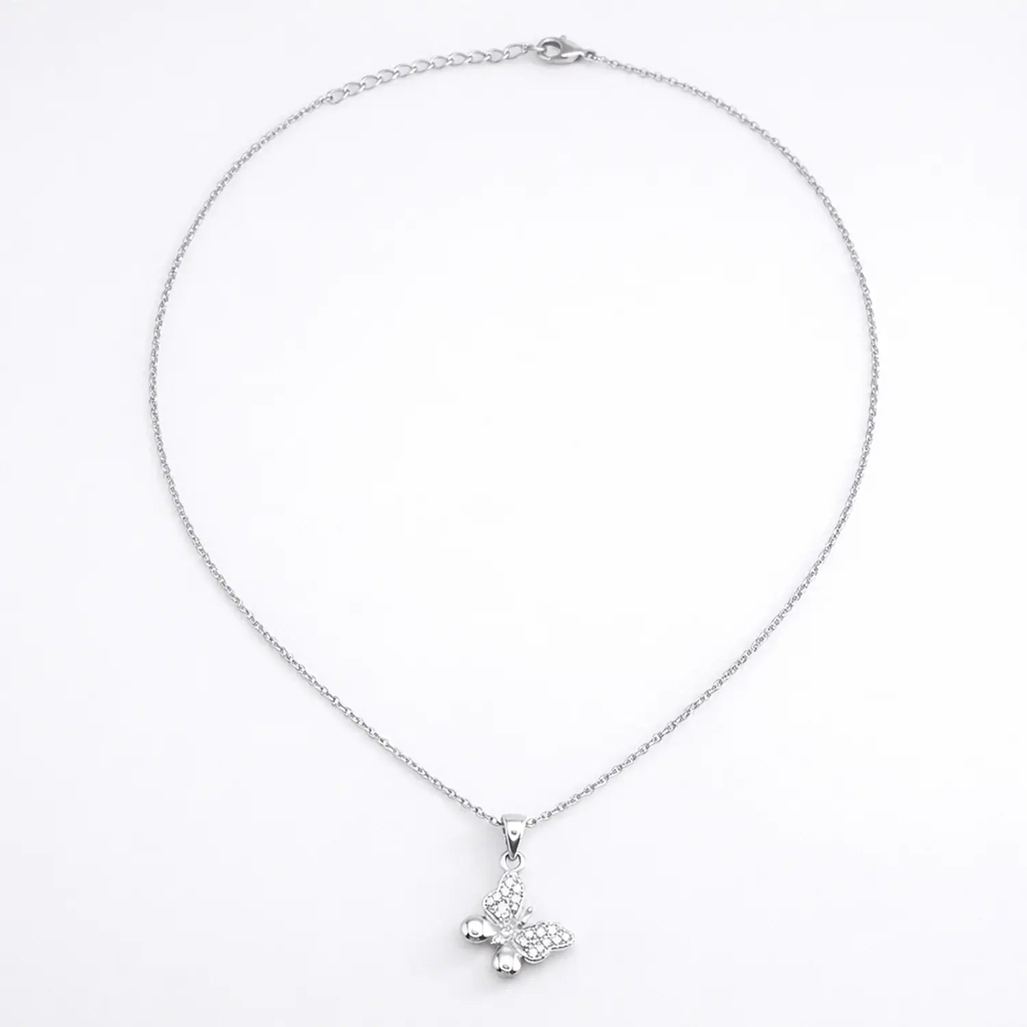 Elegant Pure Silver Butterfly CZ Pendant Set with Earrings - Made With Pure 925 Silver
