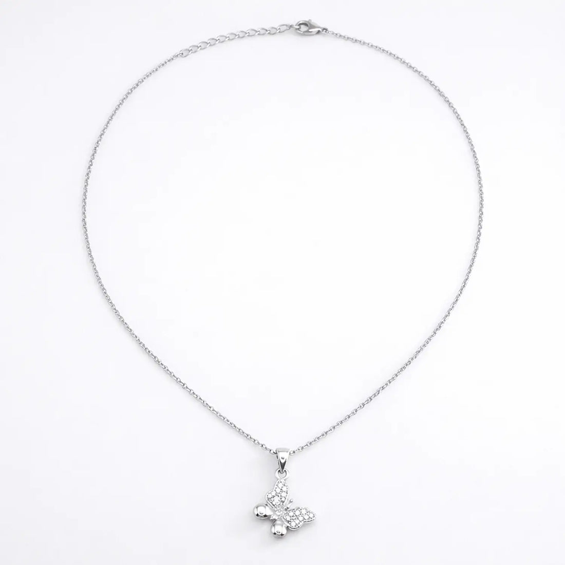 Elegant Pure Silver Butterfly CZ Pendant Set with Earrings - Made With Pure 925 Silver