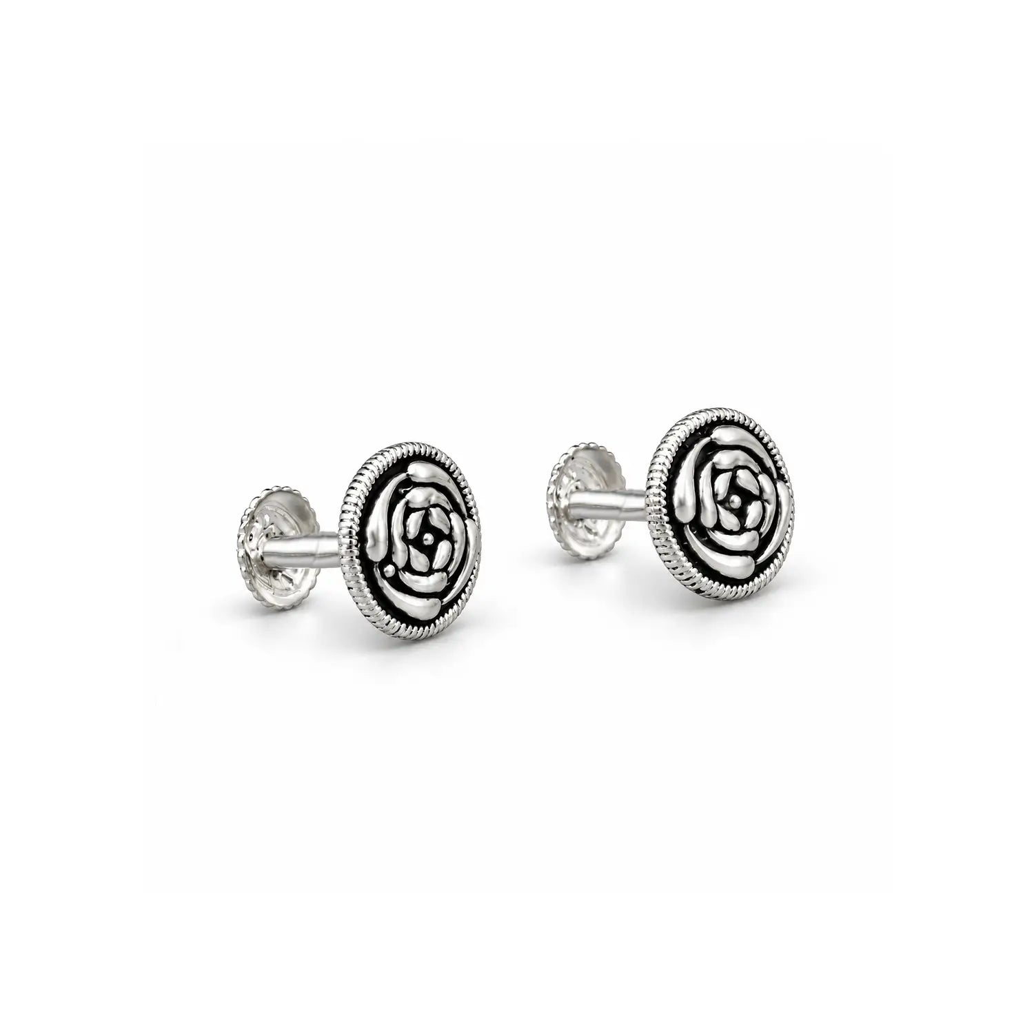 Vintage Rose Oxidised Silver Stud Earrings - Made With Pure 925 Silver