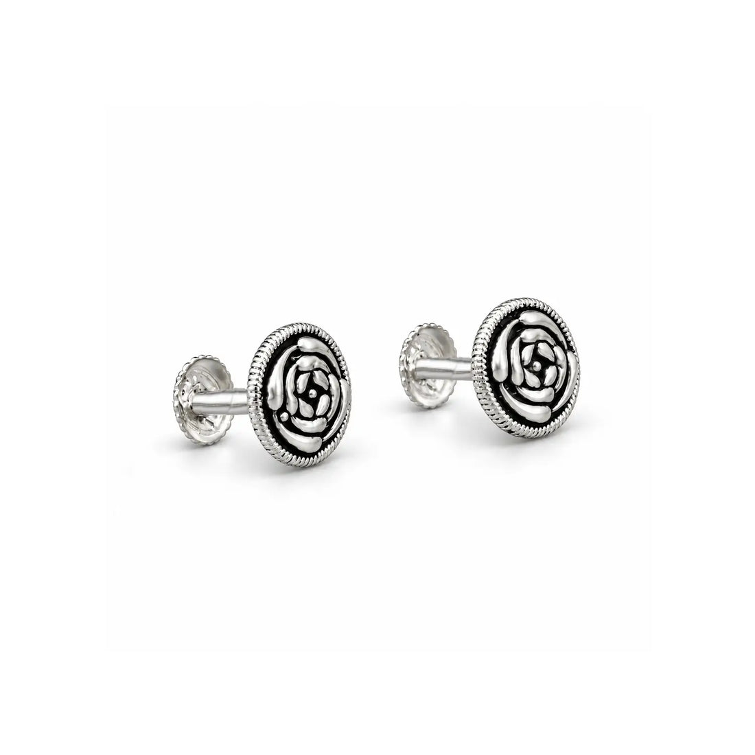 Vintage Rose Oxidised Silver Stud Earrings - Made With Pure 925 Silver