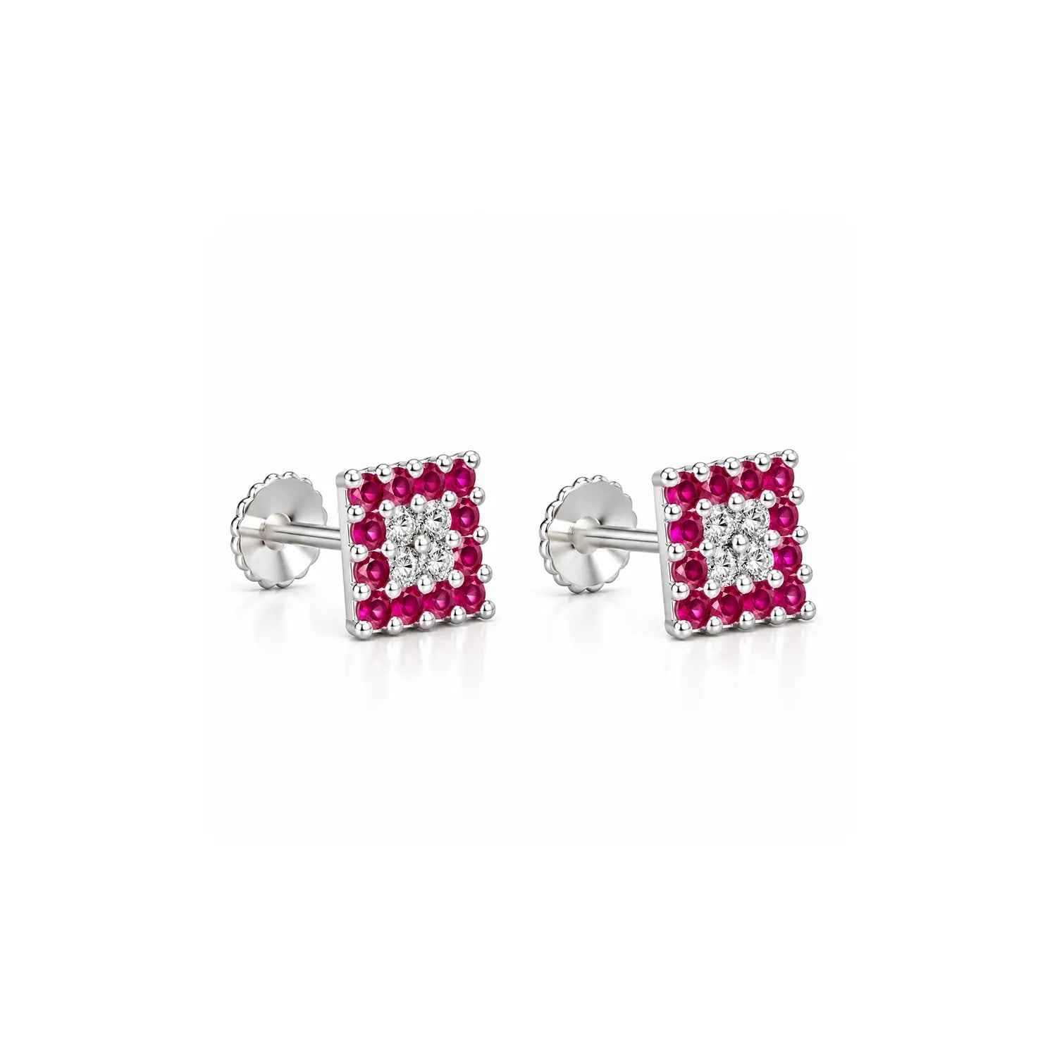 Orange & White Square Gemstone Silver Stud Earrings - Made With Pure 925 Silver