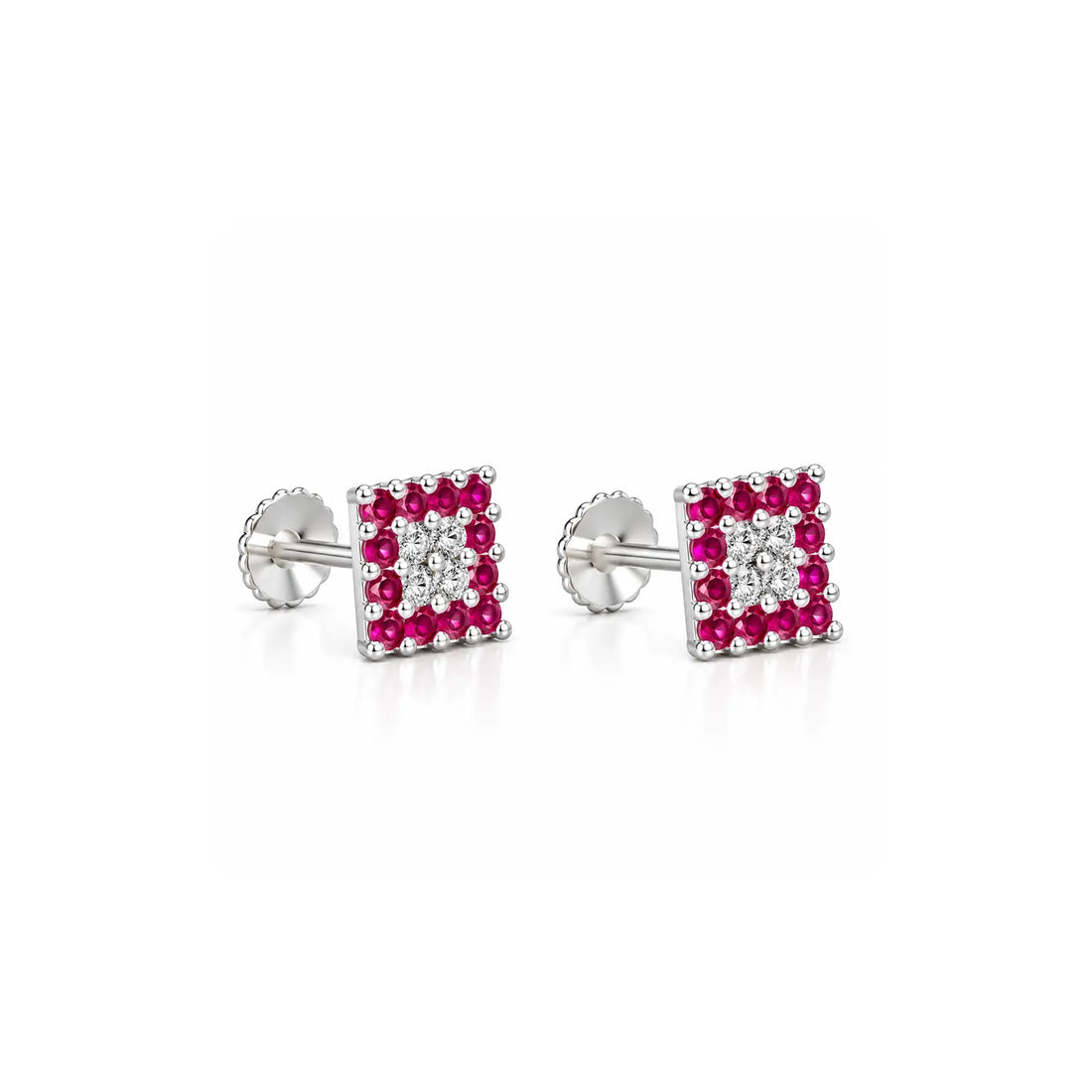 Orange & White Square Gemstone Silver Stud Earrings - Made With Pure 925 Silver