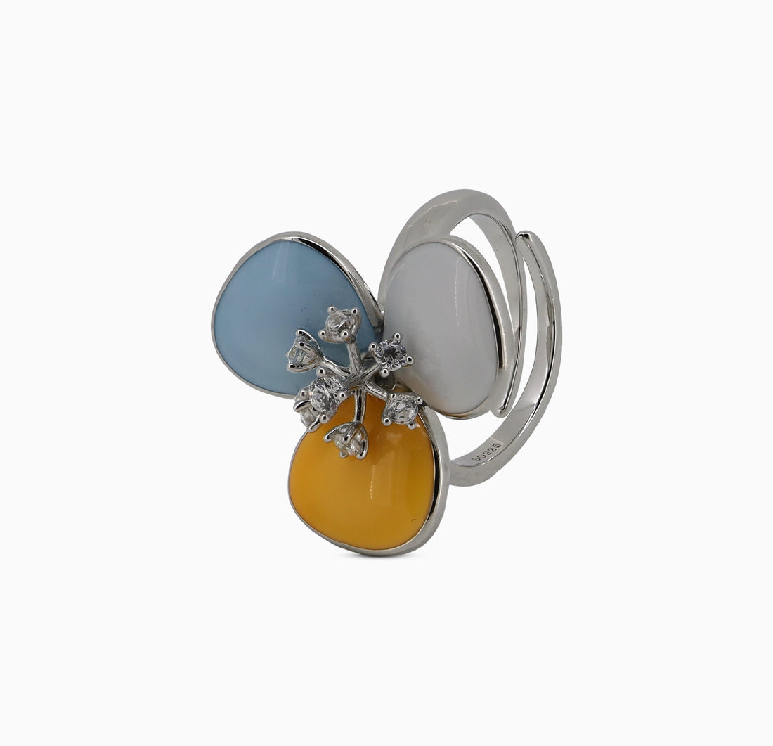 Pure Silver Multi-Stone Floral Ring - Made With Pure 925 Silver