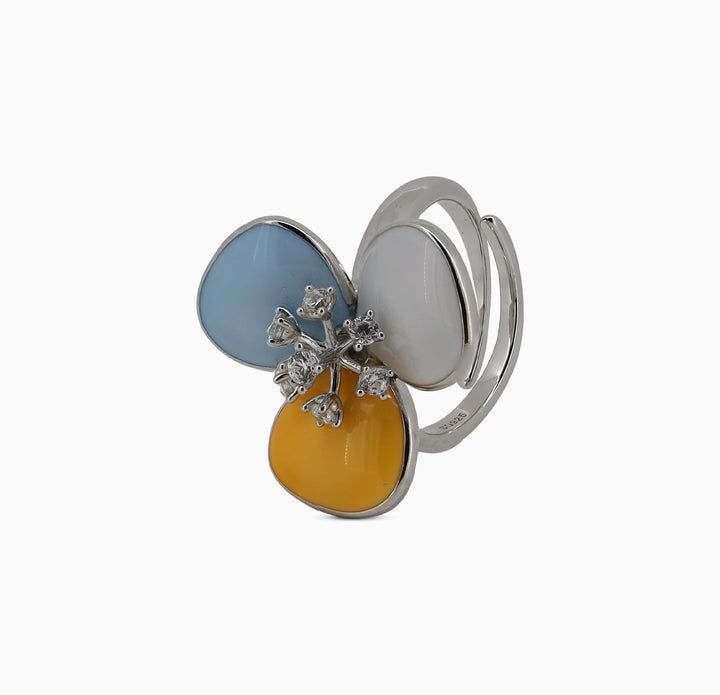 Pure Silver Multi-Stone Floral Ring - Made With Pure 925 Silver