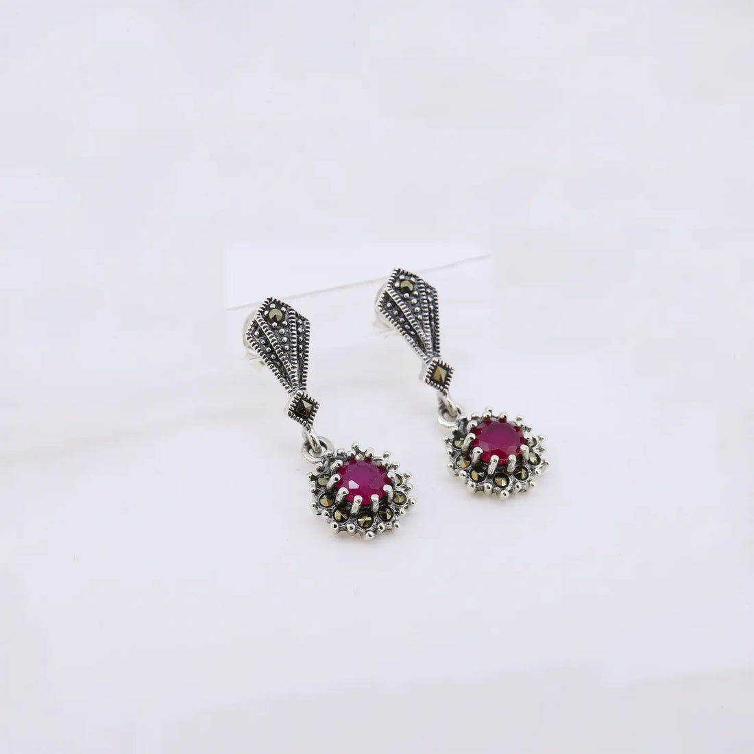 Ruby Bloom Oxidized Silver Drop Earrings- Made With Pure 925 Silver