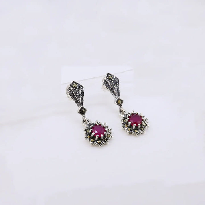 Ruby Bloom Oxidized Silver Drop Earrings- Made With Pure 925 Silver