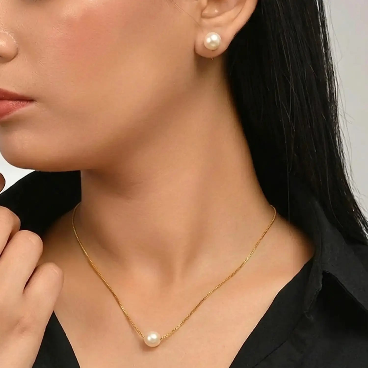 Minimal Pearl Sterling Silver Jewellery Set - Made With Pure 925 Silver