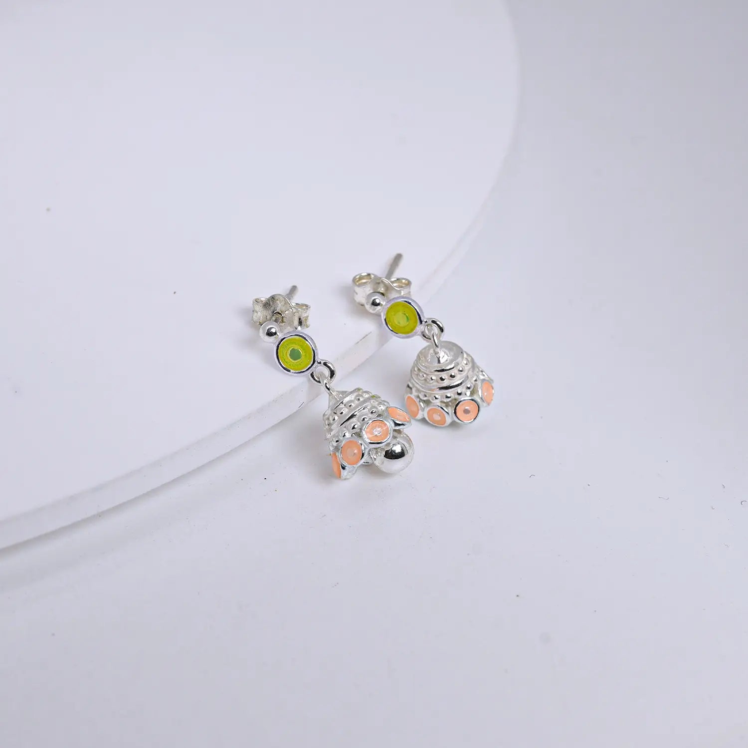 Elegant Green & Blush Drop Pure Silver Jhumki Earrings- Made With Pure 925 Silver
